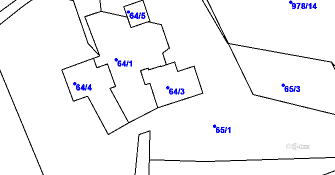 Parcela st. 64/3 v KÚ Chaloupky, Katastrální mapa