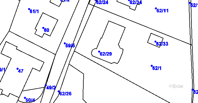 Parcela st. 62/29 v KÚ Chaloupky, Katastrální mapa