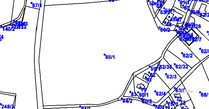 Parcela st. 85/1 v KÚ Chaloupky, Katastrální mapa