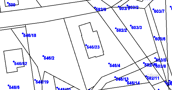 Parcela st. 546/23 v KÚ Chaloupky, Katastrální mapa