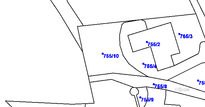 Parcela st. 755/10 v KÚ Chaloupky, Katastrální mapa