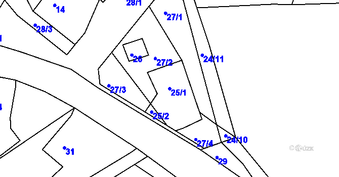 Parcela st. 25/1 v KÚ Chaloupky, Katastrální mapa