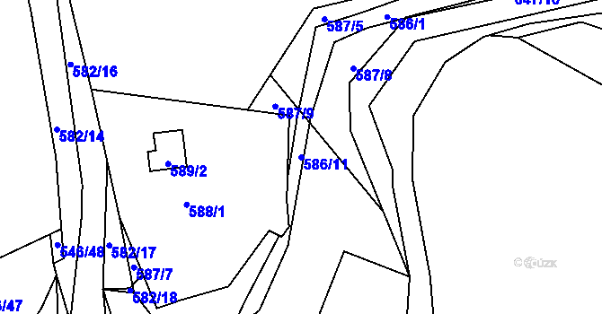 Parcela st. 586/11 v KÚ Chaloupky, Katastrální mapa