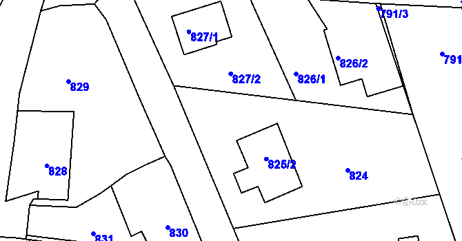 Parcela st. 825/1 v KÚ Chaloupky, Katastrální mapa