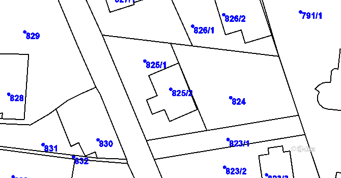 Parcela st. 825/2 v KÚ Chaloupky, Katastrální mapa