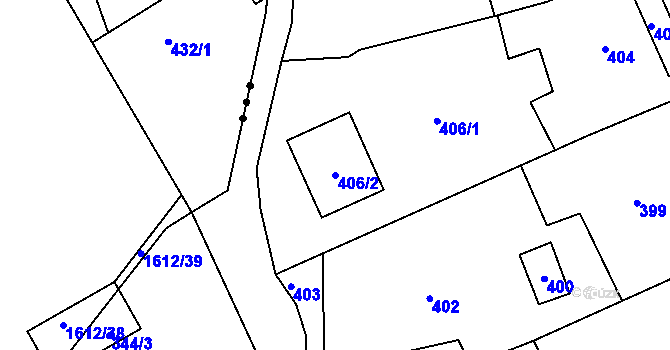 Parcela st. 406/2 v KÚ Chaloupky, Katastrální mapa