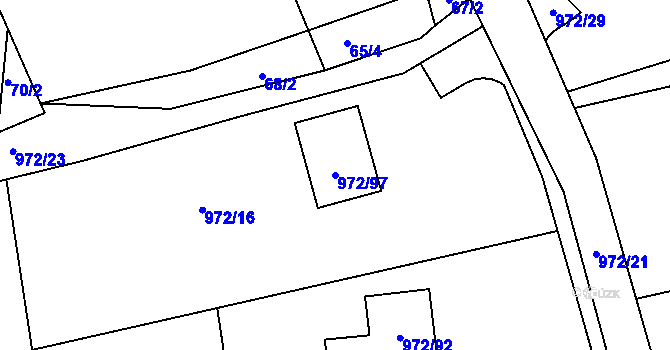 Parcela st. 972/97 v KÚ Chaloupky, Katastrální mapa