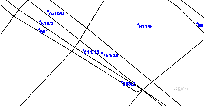 Parcela st. 751/34 v KÚ Dobrotice u Chanovic, Katastrální mapa