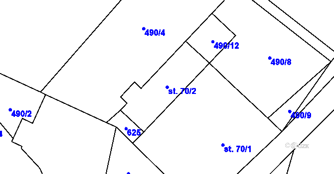 Parcela st. 70/2 v KÚ Holkovice, Katastrální mapa