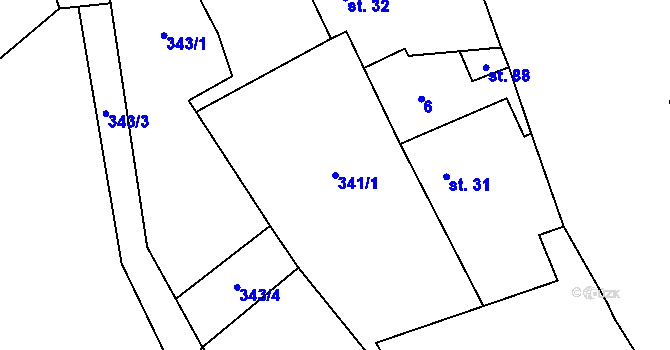 Parcela st. 341/1 v KÚ Holkovice, Katastrální mapa