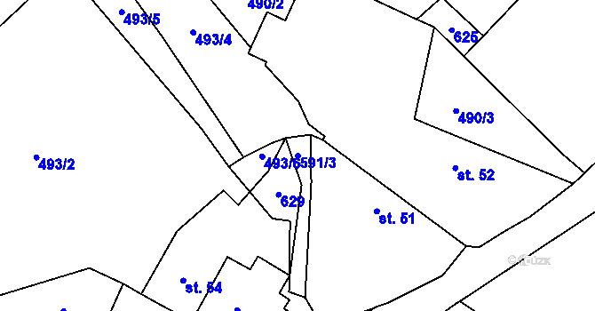 Parcela st. 591/3 v KÚ Holkovice, Katastrální mapa