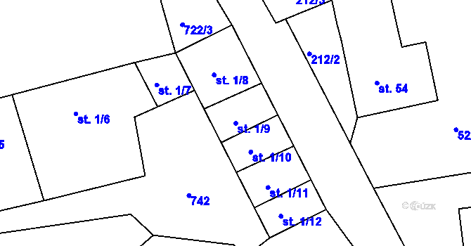 Parcela st. 1/9 v KÚ Chanovice, Katastrální mapa