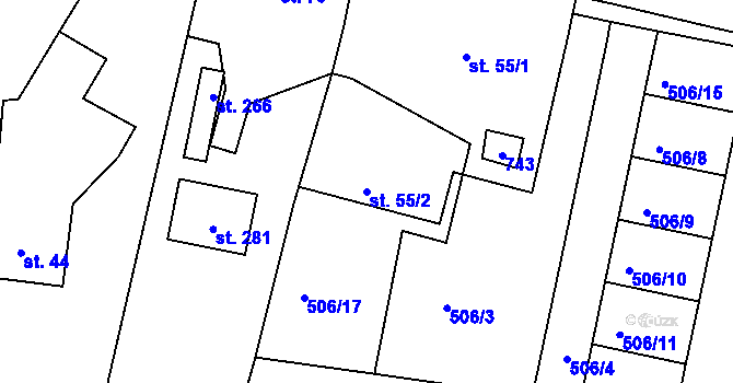 Parcela st. 55/2 v KÚ Chanovice, Katastrální mapa
