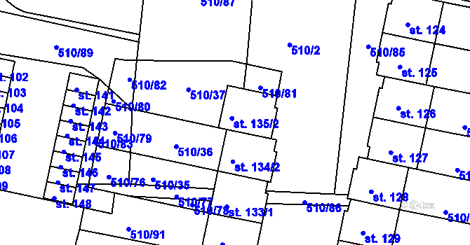 Parcela st. 135/1 v KÚ Chanovice, Katastrální mapa