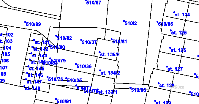 Parcela st. 135/2 v KÚ Chanovice, Katastrální mapa