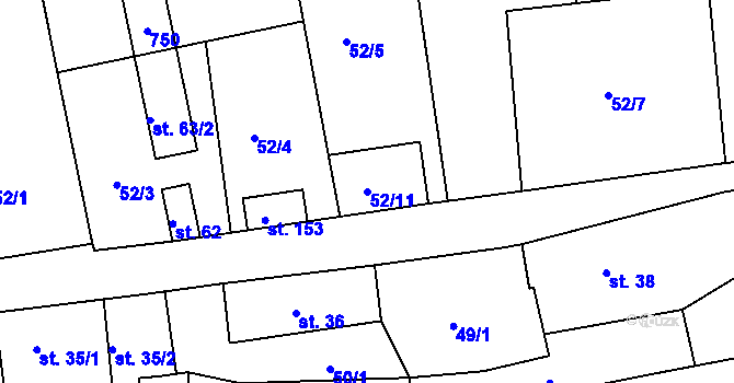 Parcela st. 52/11 v KÚ Chanovice, Katastrální mapa