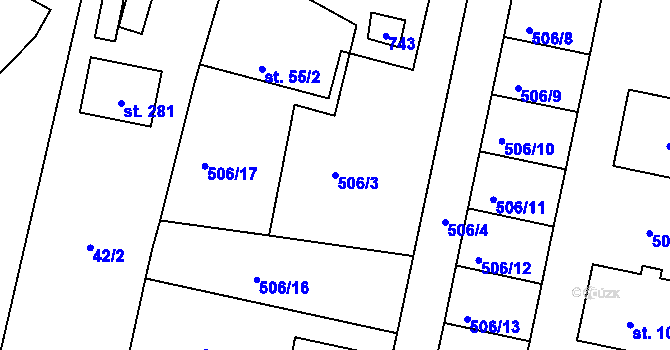 Parcela st. 506/3 v KÚ Chanovice, Katastrální mapa