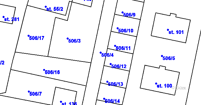 Parcela st. 506/4 v KÚ Chanovice, Katastrální mapa