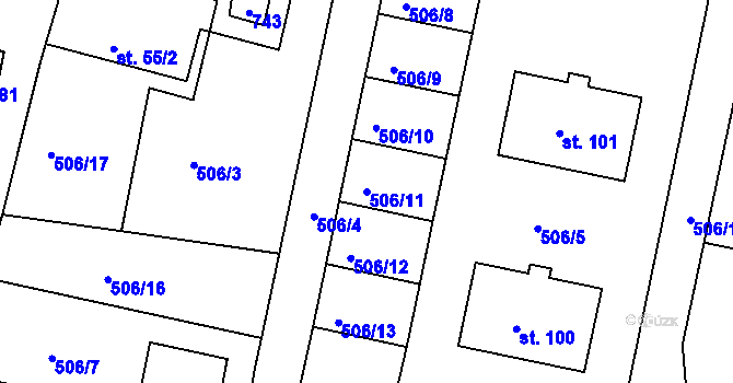Parcela st. 506/11 v KÚ Chanovice, Katastrální mapa
