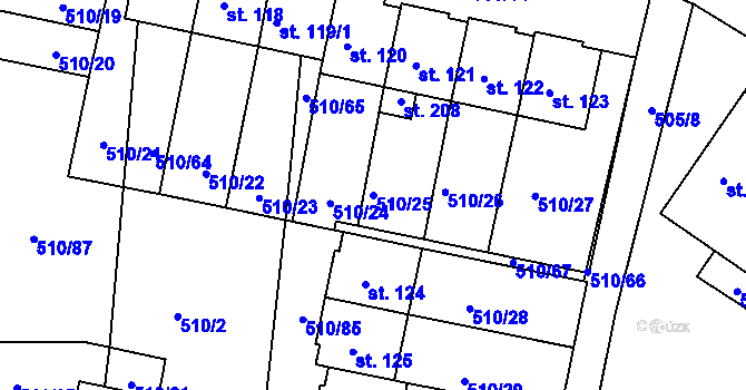 Parcela st. 510/25 v KÚ Chanovice, Katastrální mapa