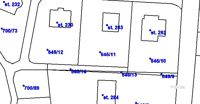 Parcela st. 646/11 v KÚ Chanovice, Katastrální mapa