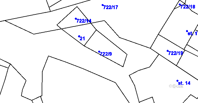 Parcela st. 722/9 v KÚ Chanovice, Katastrální mapa