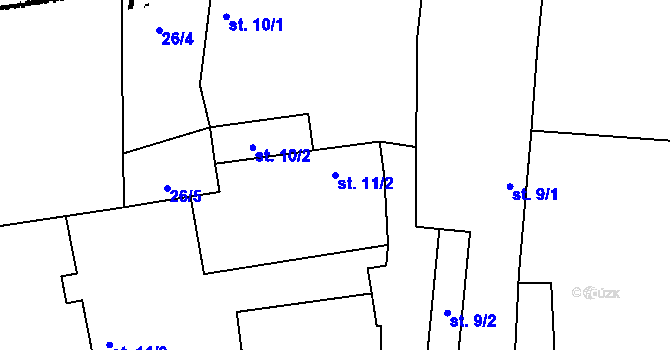 Parcela st. 11/2 v KÚ Charvatce u Jabkenic, Katastrální mapa