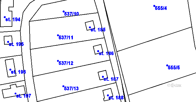 Parcela st. 186 v KÚ Charvatce u Jabkenic, Katastrální mapa