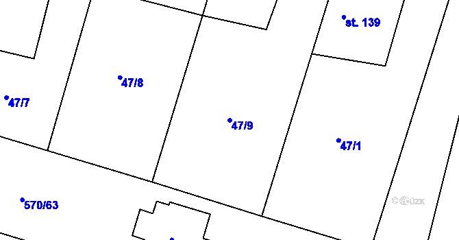 Parcela st. 47/9 v KÚ Charvatce u Jabkenic, Katastrální mapa