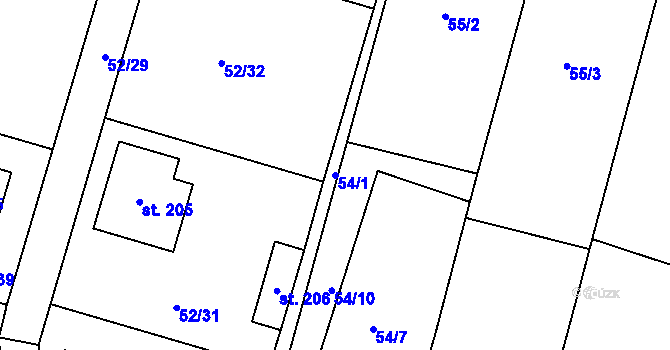 Parcela st. 54/1 v KÚ Charvatce u Jabkenic, Katastrální mapa