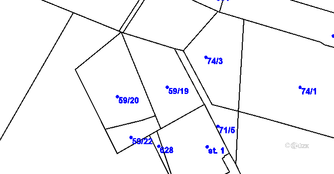 Parcela st. 59/19 v KÚ Charvatce u Jabkenic, Katastrální mapa