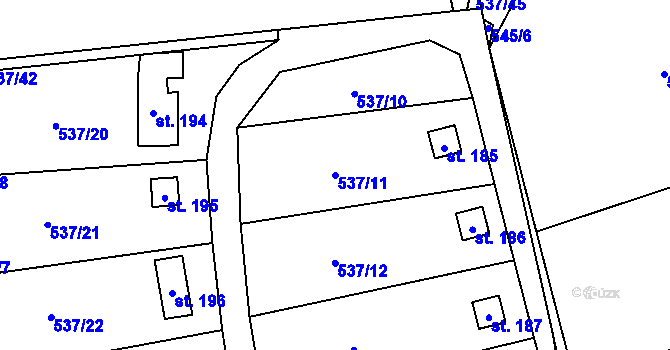Parcela st. 537/11 v KÚ Charvatce u Jabkenic, Katastrální mapa