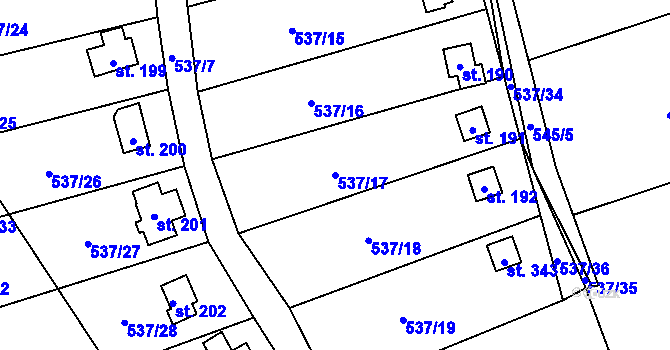 Parcela st. 537/17 v KÚ Charvatce u Jabkenic, Katastrální mapa