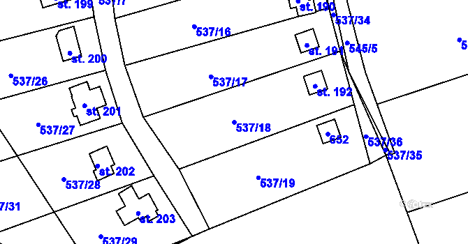 Parcela st. 537/18 v KÚ Charvatce u Jabkenic, Katastrální mapa