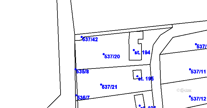 Parcela st. 537/20 v KÚ Charvatce u Jabkenic, Katastrální mapa