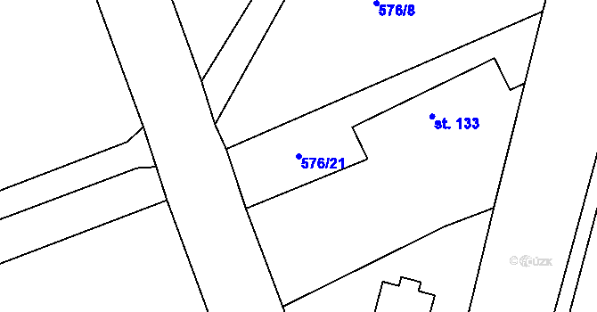 Parcela st. 576/21 v KÚ Charvatce u Jabkenic, Katastrální mapa