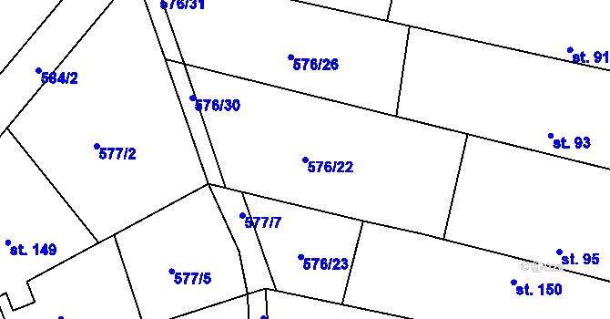 Parcela st. 576/22 v KÚ Charvatce u Jabkenic, Katastrální mapa