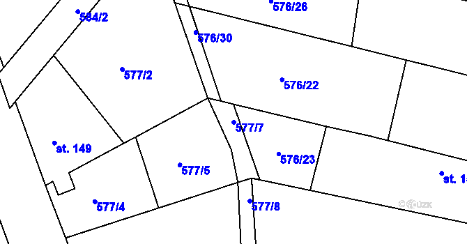 Parcela st. 577/7 v KÚ Charvatce u Jabkenic, Katastrální mapa