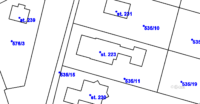 Parcela st. 223 v KÚ Charvatce u Jabkenic, Katastrální mapa