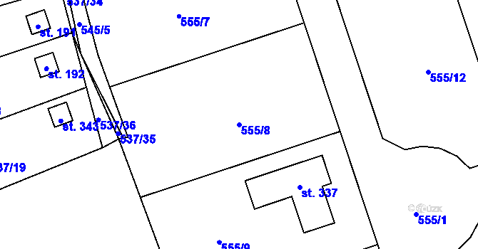 Parcela st. 555/8 v KÚ Charvatce u Jabkenic, Katastrální mapa
