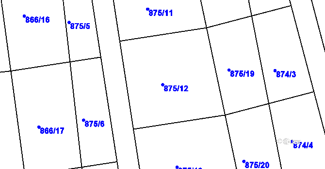 Parcela st. 875/12 v KÚ Charvatce u Jabkenic, Katastrální mapa