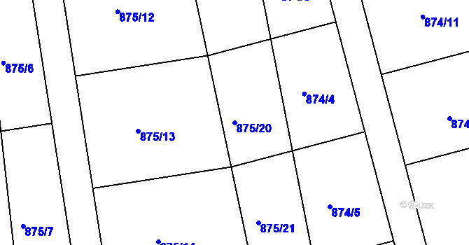 Parcela st. 875/20 v KÚ Charvatce u Jabkenic, Katastrální mapa