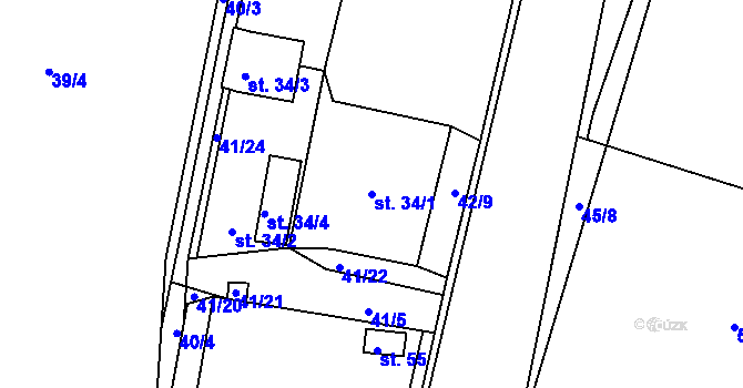 Parcela st. 34/1 v KÚ Charvatce u Loun, Katastrální mapa