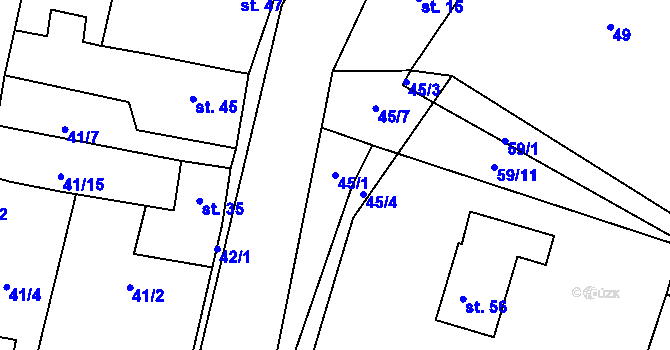 Parcela st. 45/1 v KÚ Charvatce u Loun, Katastrální mapa