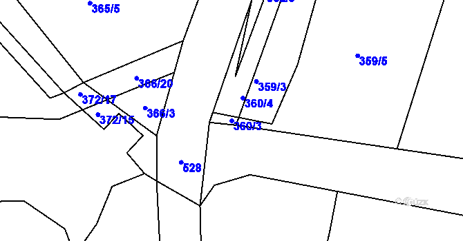 Parcela st. 360/3 v KÚ Charvatce u Loun, Katastrální mapa