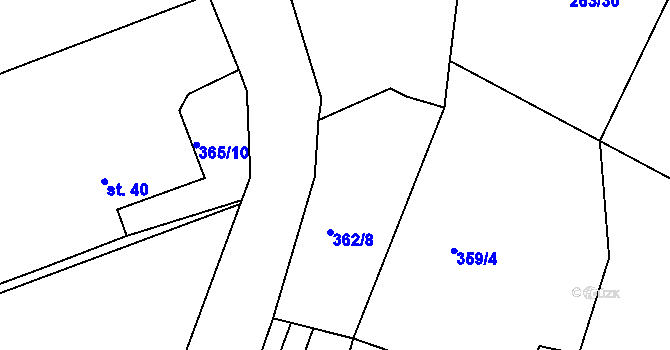 Parcela st. 362/3 v KÚ Charvatce u Loun, Katastrální mapa