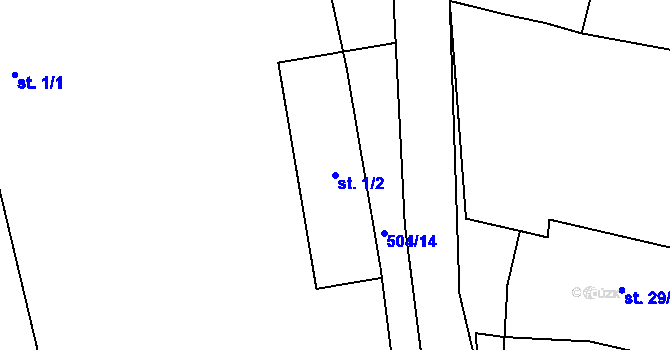 Parcela st. 1/2 v KÚ Charvatce u Loun, Katastrální mapa