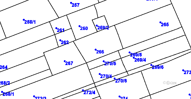 Parcela st. 266 v KÚ Charvátská Nová Ves, Katastrální mapa