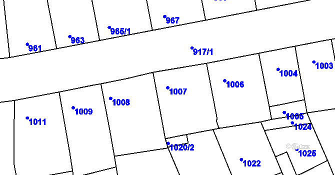Parcela st. 1007 v KÚ Charvátská Nová Ves, Katastrální mapa