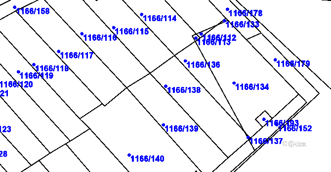 Parcela st. 1166/138 v KÚ Charvátská Nová Ves, Katastrální mapa